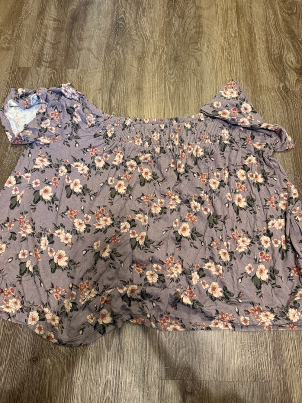 American Eagle Outfitters Lavender Floral Smocked Off-Shoulder Top